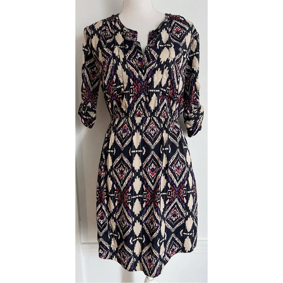 Holding Horses • Mira Ikat Purple Beige Patterned Dress - Picture 1 of 8